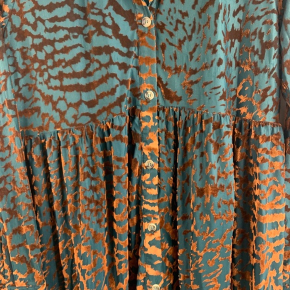 Baby Doll velvet shirt dress in teal bronze brown boho/western animal print - Picture 4 of 12